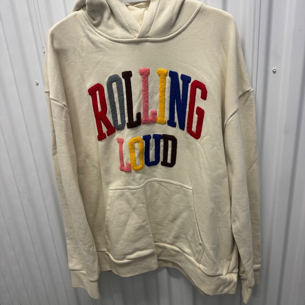 Rolling Loud Festival Hoodie Cream Chenille Patch Logo Sweatshirt XL Mens